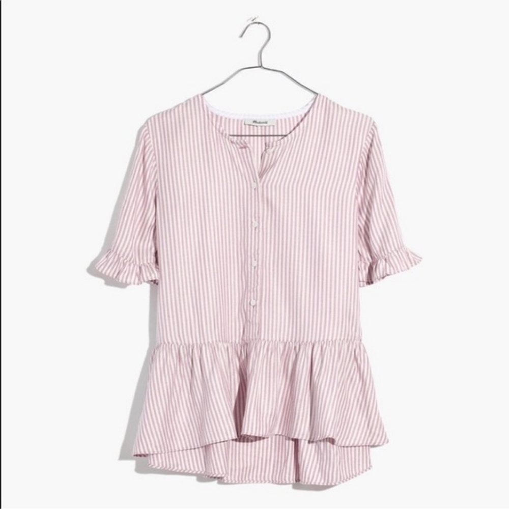 Madewell Ruffle-Hem Peplum Top in Lavender Stripe